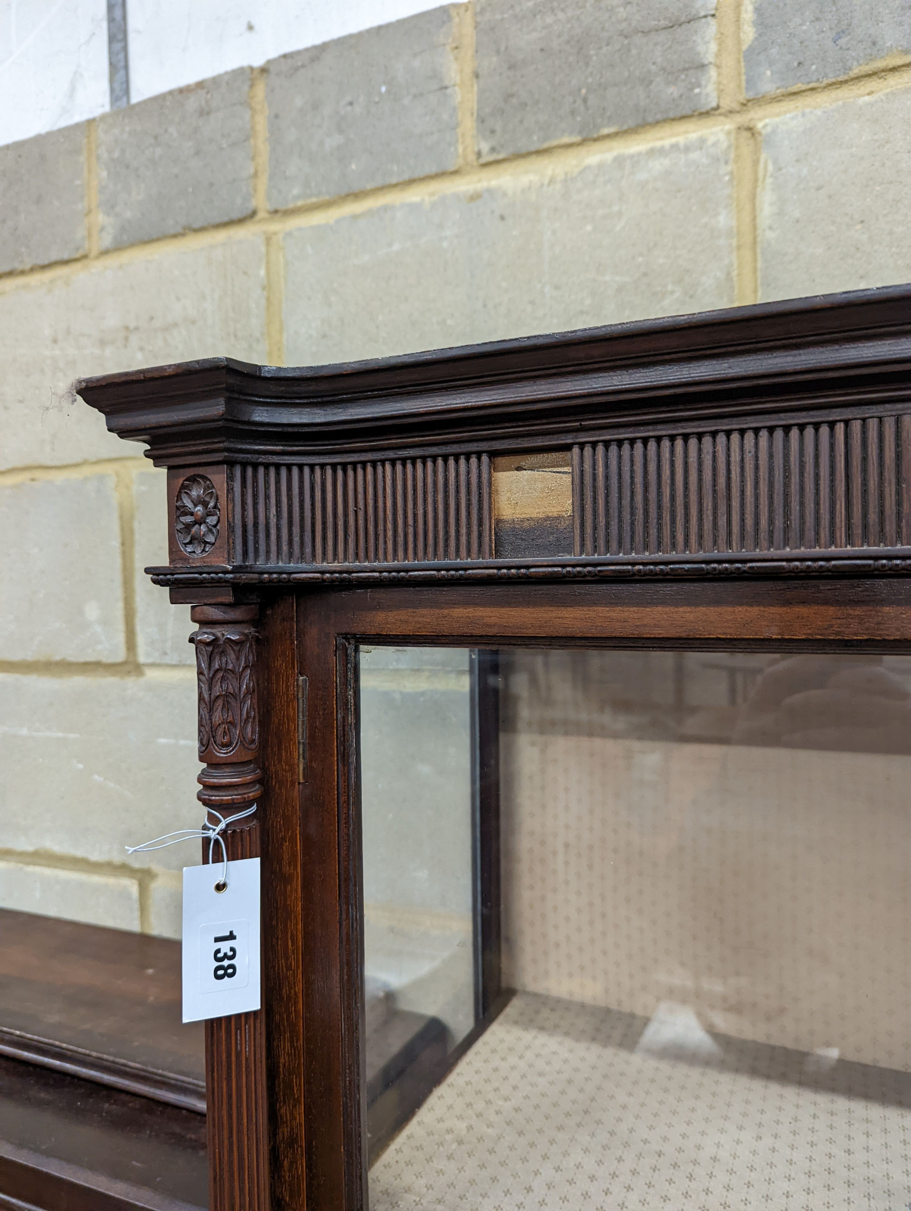 An Edwardian mahogany display cabinet, length 112cm, depth 44cm, height 177cm